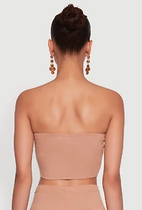 Womens Trendy Solid Cropped Bandeau Top, Beige, Size M