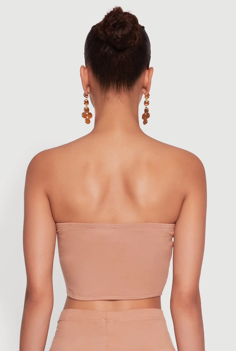 Womens Trendy Solid Cropped Bandeau Top, Beige, Size L