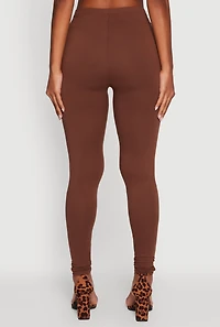 Womens Basic Solid Leggings, Brown, Size L