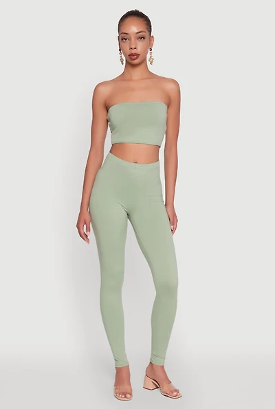 Womens Basic Solid Leggings, Green, Size XL