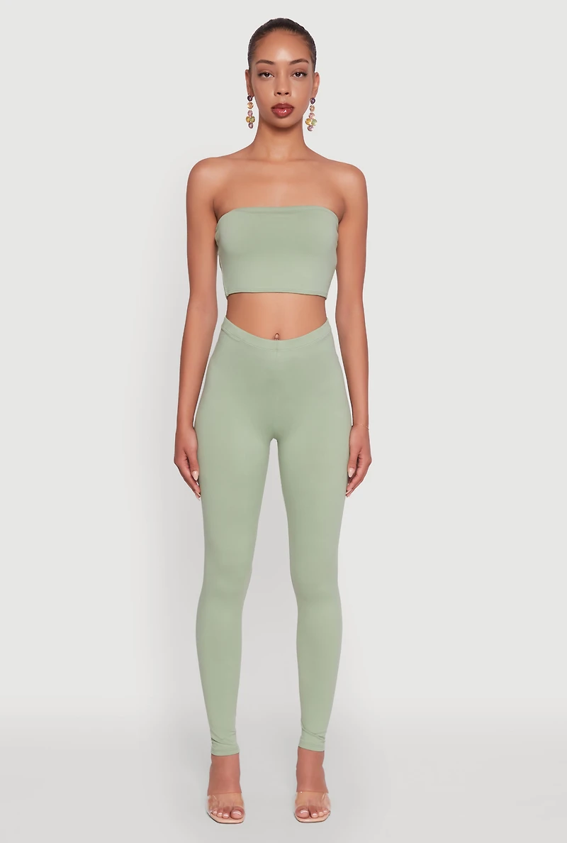 Womens Basic Solid Leggings, Green, Size XL