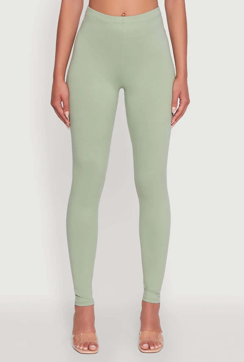 Womens Basic Solid Leggings, Green, Size XL