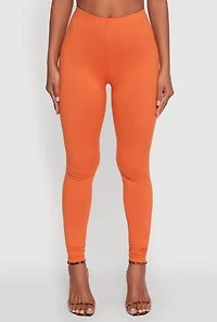 Womens Basic Solid Leggings, Orange, Size S