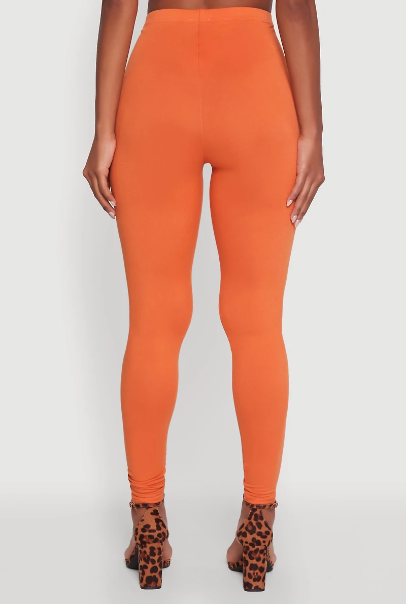 Womens Basic Solid Leggings, Orange, Size S