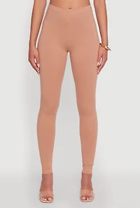 Womens Basic Solid Leggings, Beige, Size M