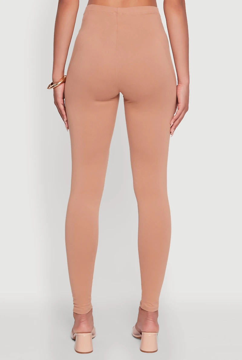 Womens Basic Solid Leggings, Beige, Size M