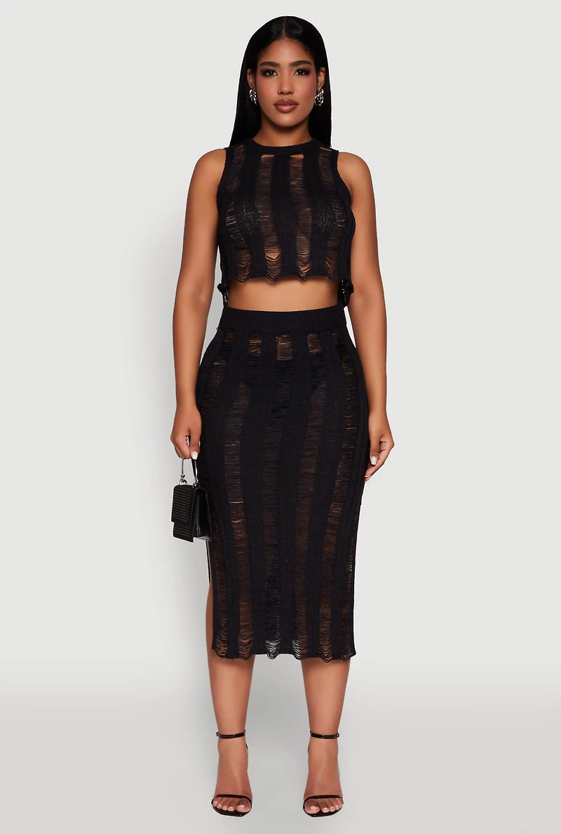 Womens Trendy Sleeveless Distressed Crop Top, Black, Size M