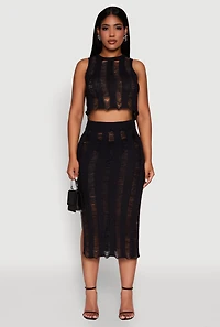 Womens Trendy Sleeveless Distressed Crop Top, Black, Size M