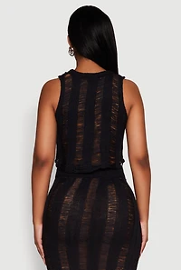 Womens Trendy Sleeveless Distressed Crop Top, Black, Size M