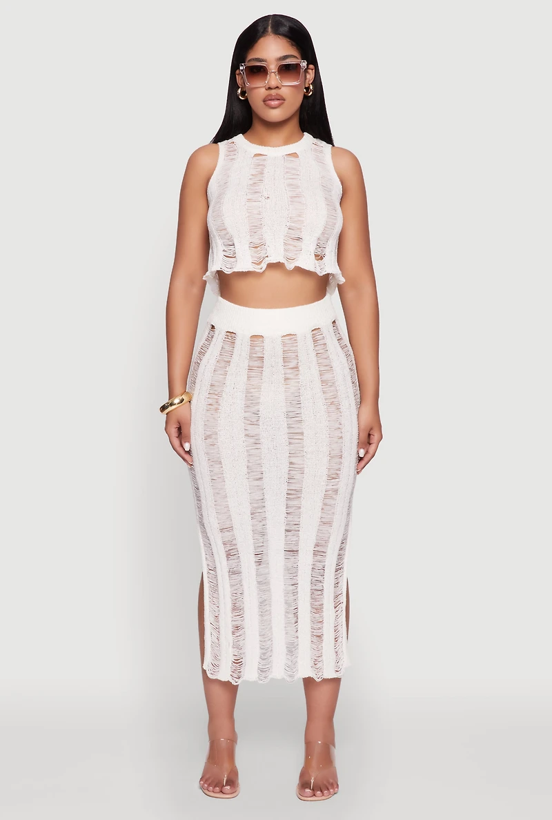 Womens Chic High Waisted Midi Pencil Skirt with Side Slits, White, Size M