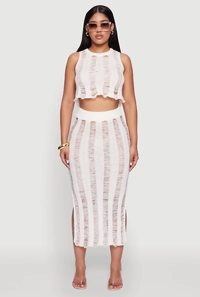 Womens Chic High Waisted Midi Pencil Skirt with Side Slits, White, Size M
