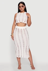 Womens Chic High Waisted Midi Pencil Skirt with Side Slits, White, Size M