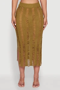 Womens Chic High Waisted Midi Pencil Skirt with Side Slits,