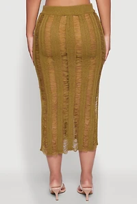 Womens Chic High Waisted Midi Pencil Skirt with Side Slits,