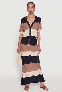 Chic Crochet High Waisted Striped Maxi Skirt