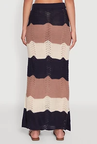 Womens Chic Crochet High Waisted Striped Maxi Skirt, Multi, Size L