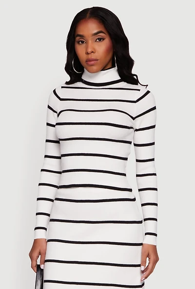 Striped Long Sleeve Turtleneck Sweater