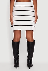 Womens Knitted Striped Pencil Skirt, White,