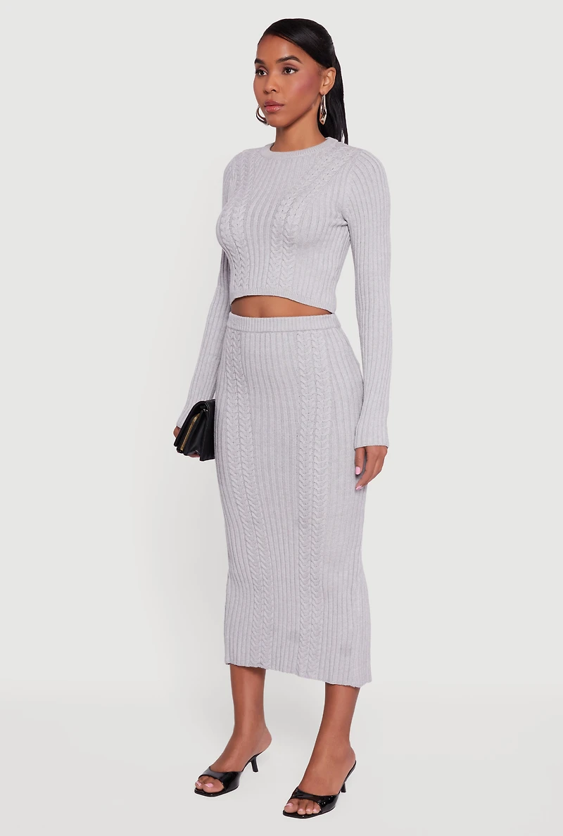 Ribbed Knit Trim Cropped Cable Sweater
