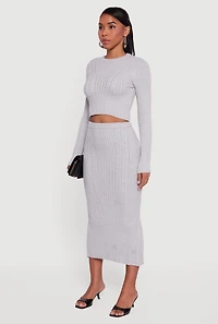 Ribbed Knit Trim Cropped Cable Sweater