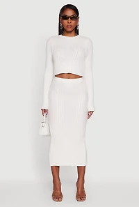 Ribbed Knit Trim Cropped Cable Sweater