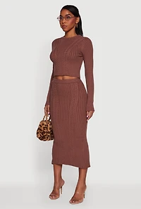 Ribbed Knit Trim Cropped Cable Sweater