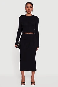 Cable Knit Slit Back High Waisted Pencil Skirt