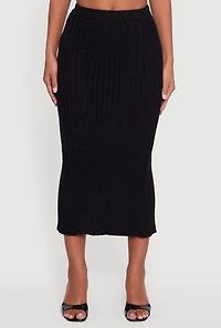 Cable Knit Slit Back High Waisted Pencil Skirt