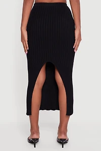 Cable Knit Slit Back High Waisted Pencil Skirt