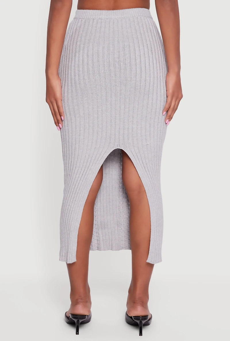 Cable Knit Slit Back High Waisted Pencil Skirt