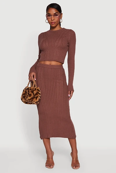 Womens Cable Knit Slit Back High Waisted Pencil Skirt,