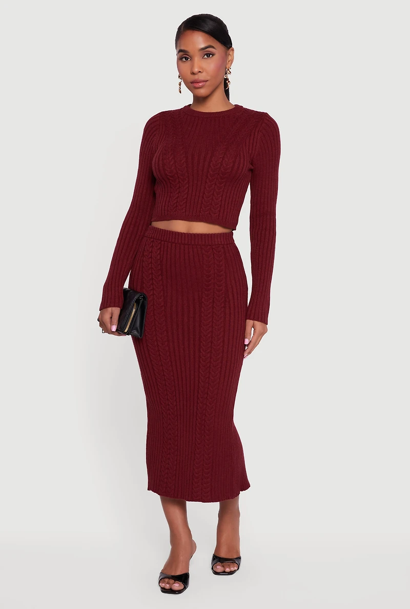 Womens Cable Knit Slit Back High Waisted Pencil Skirt,