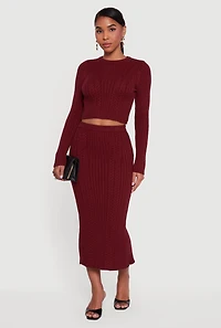 Womens Cable Knit Slit Back High Waisted Pencil Skirt,