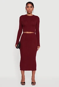 Womens Cable Knit Slit Back High Waisted Pencil Skirt,