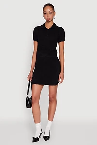 Womens Eyelash Knit Cropped Polo Shirt,