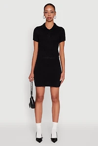 Womens Eyelash Knit Cropped Polo Shirt,