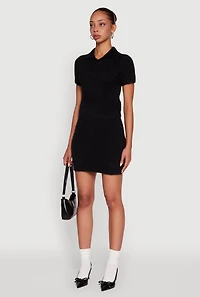 Womens Eyelash Knit Cropped Polo Shirt,
