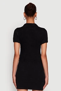 Womens Eyelash Knit Cropped Polo Shirt,