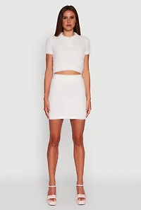 Womens Eyelash Knit Cropped Polo Shirt, White, Size S