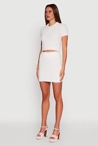 Womens Eyelash Knit Cropped Polo Shirt, White, Size S