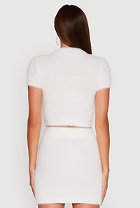 Womens Eyelash Knit Cropped Polo Shirt, White, Size S