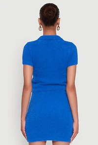 Womens Eyelash Knit Cropped Polo Shirt,