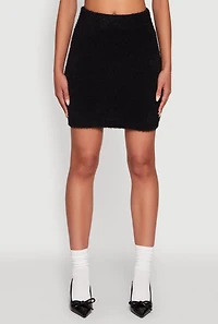 Womens Eyelash Knit Solid High Waisted Mini Skirt,