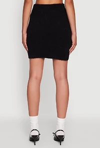 Womens Eyelash Knit Solid High Waisted Mini Skirt,