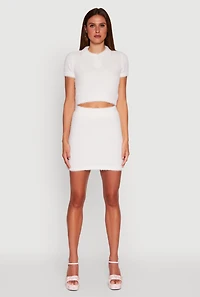 Womens Eyelash Knit Solid High Waisted Mini Skirt, White, Size M