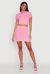 Eyelash Knit Solid High Waisted Mini Skirt