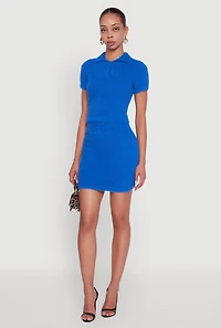 Womens Eyelash Knit Solid High Waisted Mini Skirt, Blue, Size XL