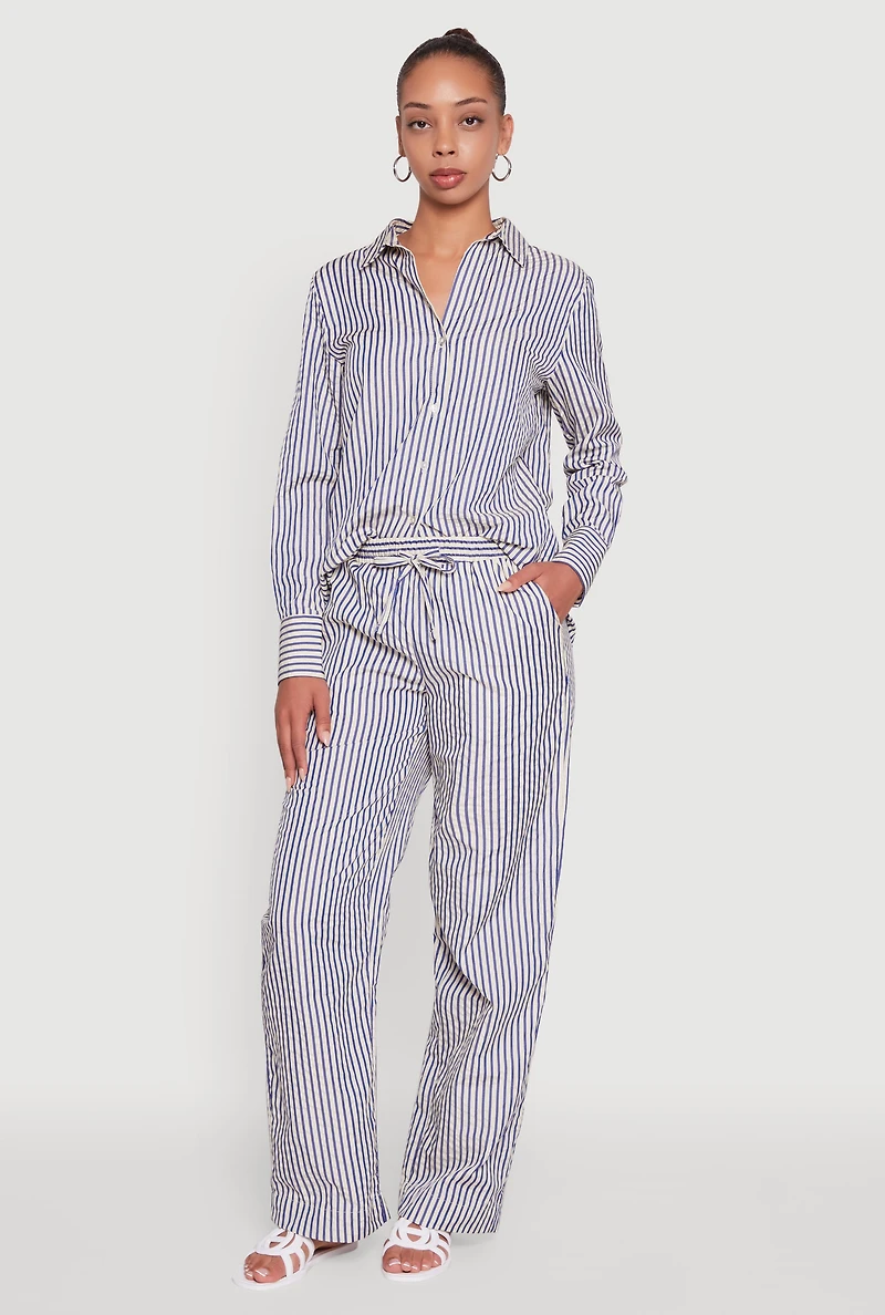 Womens Striped Mid Rise Palazzo Pants, Multi,