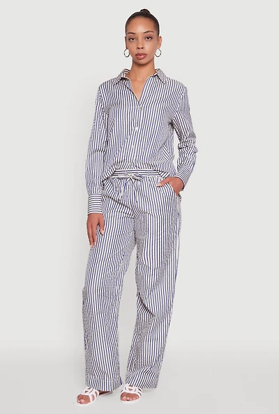 Womens Striped Mid Rise Palazzo Pants, Multi,