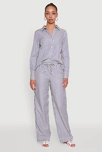 Womens Striped Button Front Long Sleeve Shirt, Multi, Size S